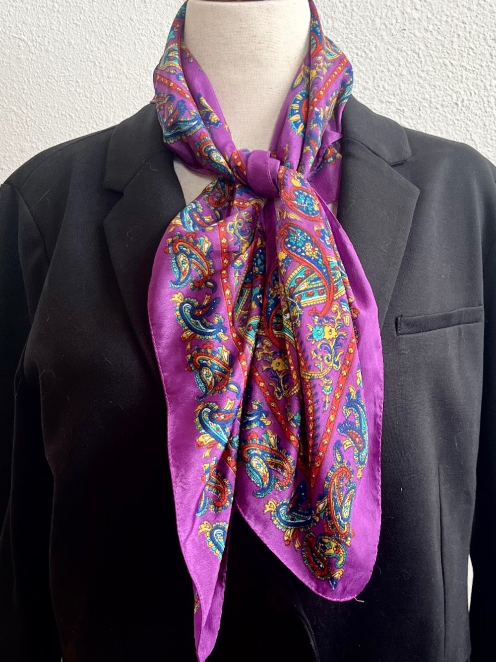 Vintage 1980's Silk or Silk Blend Square Scarf, 31", Purple Paisley